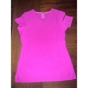 HeartSoul Break On Through Scrub‎ Top Small Womens Fuchsia Pink V-Neck Stretch